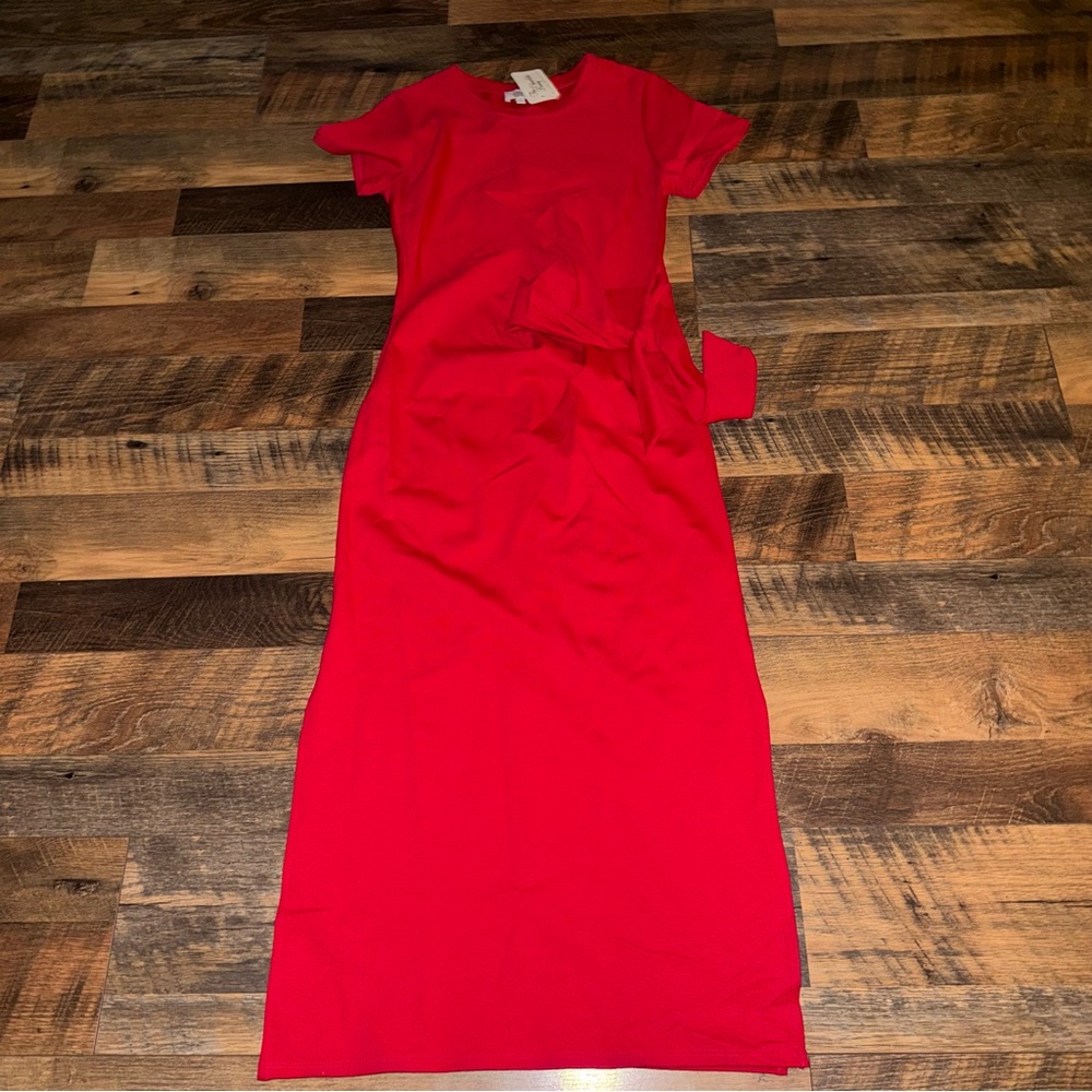 Love Bright Red Maxi Dress with Short Sleeves